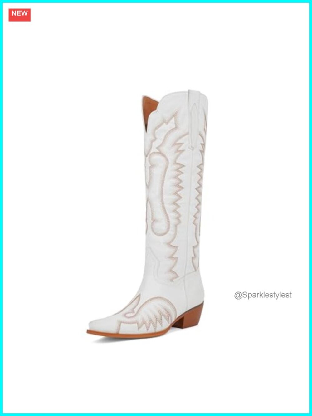 Faux Leather Knee High Cowboy Boots Chunky Heel Embroidered Western